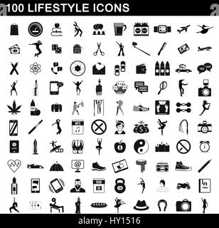 100 icônes de style de vie, style simple. Illustration de Vecteur