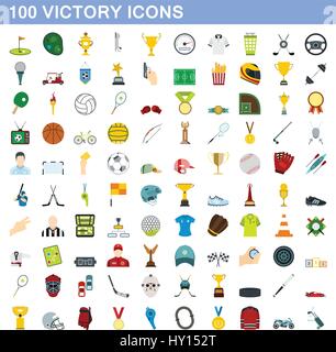 Victoire 100 icons set, style plat Illustration de Vecteur