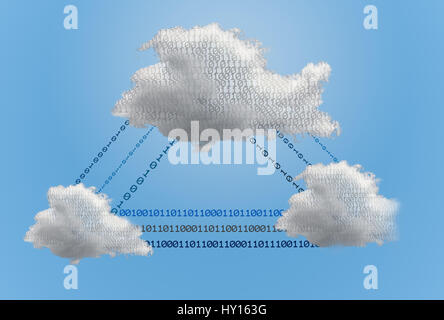 Concept de haute technologie - réseau cloud computing et des applications en ligne montrant un réseau cloud numériques interconnectés par flux de données. Banque D'Images