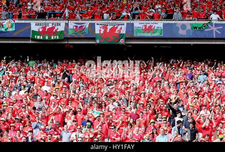 FANS gallois au Pays de Galles V D'IRLANDE DU PARC DES PRINCES PARIS FRANCE 25 juin 2016 Banque D'Images