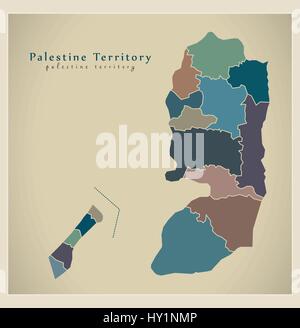 Carte moderne - du territoire palestinien avec des frontières PS couleur Illustration de Vecteur