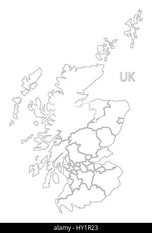L'Écosse silhouette contour map illustration avec les régions Illustration de Vecteur