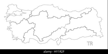 La Turquie carte silhouette contour illustration avec les régions Illustration de Vecteur