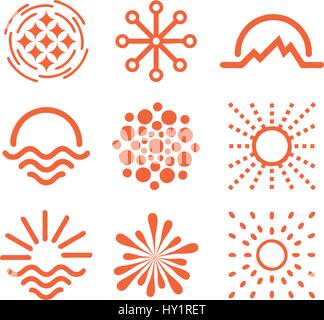 Résumé isolé forme ronde couleur orange collection logo, logotype, sun set cercles géométriques vector illustration. Illustration de Vecteur