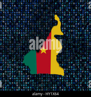 Cameroun carte drapeau sur code hex illustration Banque D'Images