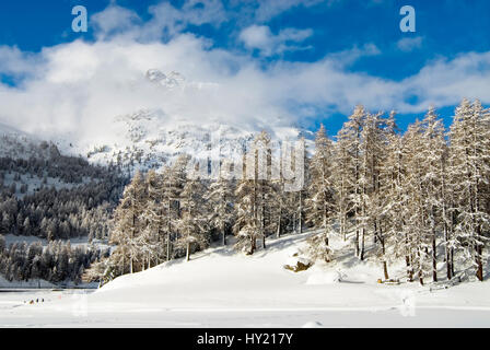 Winterlandscape au lac de Silvaplana avec Piz Nair en arrière-plan, l'Engadine, Suisse | Winterlandschaft suis Silvaplaner Voir mit dem Piz Nair im Hin Banque D'Images