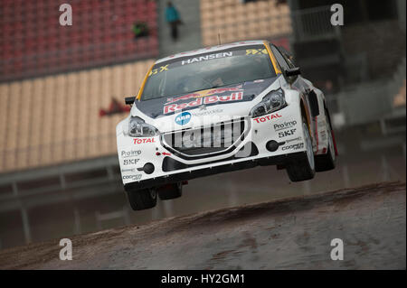 Barcelone, Espagne. 1 avril, 2017. La Peugeot 208 World RX voiture conduite par Kevin Hansen, en action pendant la journée 1 - Voitures de Barcelone sur le circuit de Catalunya. Crédit : Pablo Guillen/Alamy Live News Banque D'Images