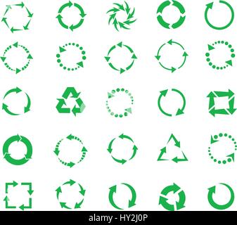 Cercle vert pictogramme flèches de rotation reload actualiser, signes de recyclage en boucle-symbole. vector set Illustration de Vecteur