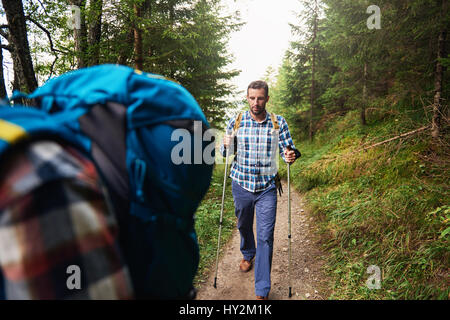Les randonneurs à faire leur chemin le long d'un sentier forestier Banque D'Images
