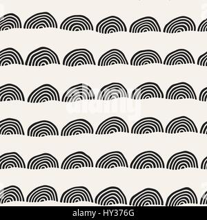 Modèle sans couture minimaliste monochrome avec des arcs. La texture de la main simple. Vector background avec des lignes d'encre Illustration de Vecteur