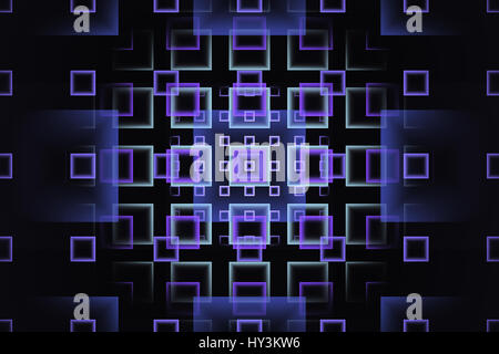 Abstract fractal design avec gradient violet et cyan carrés, sur fond sombre Banque D'Images