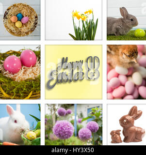 Joyeuses pâques contre les oeufs de Pâques colorés dans le nid Banque D'Images