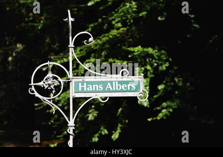 Panneau routier à la tombe de l'acteur Hans Alber sur le cimetière Ohlsdorfer à Hambourg, Allemagne, Europe, Grab des Schauspielers Plan zum Hans Albers Banque D'Images