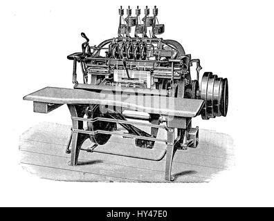 Thread de machines d'assemblage d'un livre pour appuyer sur la production, XIX siècle illustration Banque D'Images