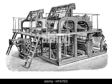 Haute vitesse d'impression rotative double appuyez sur pour la production de masse des journaux et magazines, la gravure du xixe siècle Banque D'Images