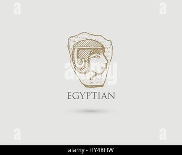 Pharaon égyptien avec logo symbole de civilisation ancienne vintage, gravé à la main au croquis ou de bois coupé, de style ancien à retro Illustration de Vecteur