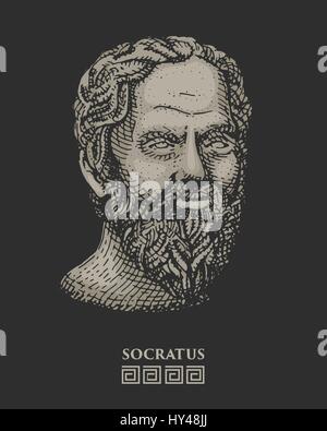 Portrait de Socrate. Le grec ancien philosophe, scientifique, et un penseur vintage, gravé à la main au croquis ou de bois coupé, de style ancien à retro Illustration de Vecteur