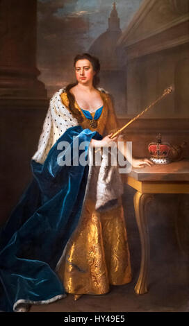 Queen Anne (1665-1714), reine d'Angleterre, d'Écosse et d'Irlande et par la suite la reine de Grande-Bretagne et d'Irlande. Portrait par Michael Dahl, huile sur toile, c.1714 Banque D'Images