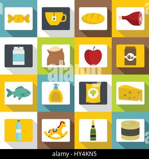 Shop aliments navigation icons set, style plat Illustration de Vecteur