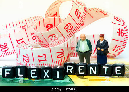 Senior Citizen's paire et Flexi course pension, Seniorenpaar Flexi-Rente und Schriftzug Banque D'Images