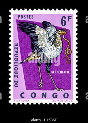 Timbre-poste à partir de la République démocratique du Congo secrétaire représentant un oiseau (Sagittarius serpentarius) Banque D'Images