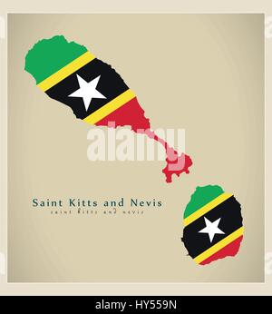 Carte moderne - Saint Kitts et Nevis KN couleur du drapeau Illustration de Vecteur