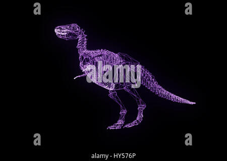 Squelette de dinosaure TRex hologramme en style fil de fer. Rendu 3D de Nice Banque D'Images