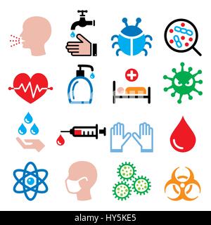 L'infection, virus, maladie, santé - la grippe s'icons set Illustration de Vecteur