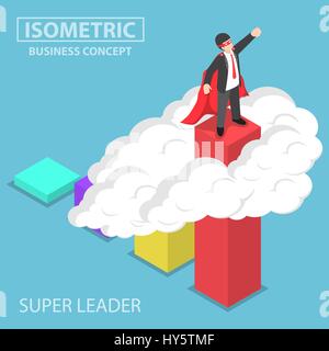 Télévision 3D isométrique super man sur le haut du graphique sur le cloud, les super-héros, un leadership efficace concept Illustration de Vecteur