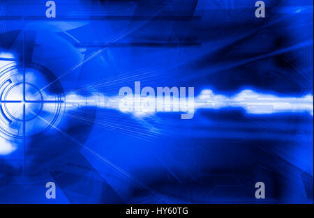 Abstract Digital haute technologie virtuelle avec fond bleu lumineux de couleurs et d'effets spéciaux. Banque D'Images