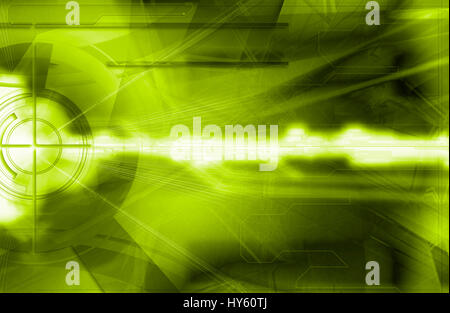 Abstract Digital haute technologie virtuelle avec fond vert brillant couleurs et effets spéciaux. Banque D'Images