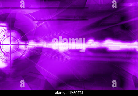 Abstract Digital haute technologie virtuelle avec fond violet vif couleurs et effets spéciaux. Banque D'Images
