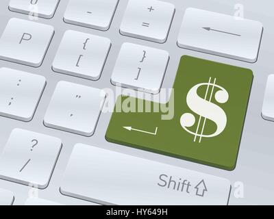 Signe Dollar concept design sur le bouton blanc du clavier de l'ordinateur pour vos projets d'entreprise. Fond d'illustration vectorielle. Illustration de Vecteur