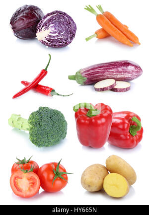 Légumes Carottes Tomates Pommes fraîches collection isolated on a white background Banque D'Images