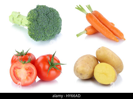 Tomates Légumes Carottes Pommes de terre fraîches collection isolated on a white background Banque D'Images