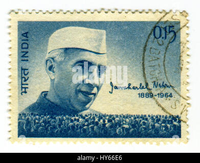 GOMEL, BÉLARUS, 1 avril 2017, de timbres en Inde montre l'image de la Jawaharlal Nehru (14 novembre 1889 - 27 mai 1964) a été le premier Premier Ministre Banque D'Images