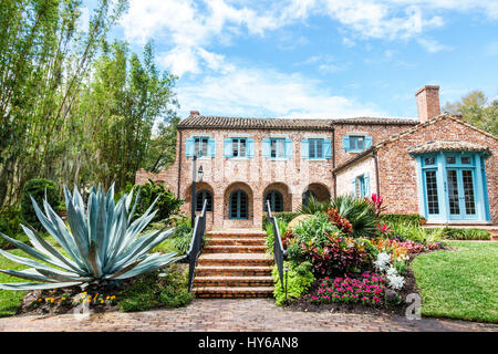 Winter Park Florida,Orlando,Casa Feliz musée manoir,Robert Bruce Barbour House,James Gamble Rogers architecte,Mission style renaissance extérieur extérieur Banque D'Images