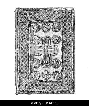 Jeweled byzantine médiévale, reliure livre religieux, œuvres d'ensemble avec des émaux et des bijoux, vintage illustration Banque D'Images