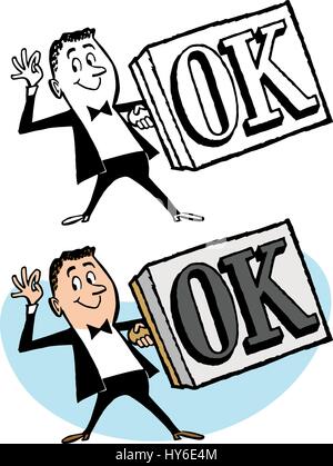 Homme tenant un sceau d'approbation en caoutchouc OK Illustration de Vecteur