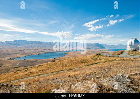 Mackenzie country vue depuis le mont John. Il s'agit d'néos-zélandais premier observatoire astronomique. Banque D'Images