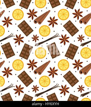 Sans épices. Vin chaud et chocolat, la texture de fond sans fin. Vector illustration. Illustration de Vecteur