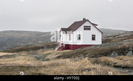 Plus petit de deux keeper's cottages à la lumière, du cap Bauld île Quirpon, Terre-Neuve Banque D'Images