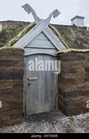 Détail de sod le bâtiment F, L'Anse aux Meadows, Terre-Neuve Banque D'Images