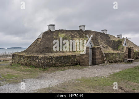 Sod reconstruit le bâtiment F, L'Anse aux Meadows, Terre-Neuve Banque D'Images