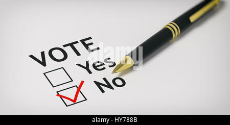 Aucun vote - cocher la case sur du papier blanc. 3d illustration Banque D'Images