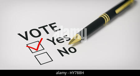 Vote oui - contrôle fort sur du papier blanc. 3d illustration Banque D'Images