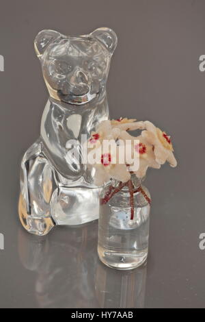 Figurine Cristal ours et le bouquet de fleurs dans un vase Hoya Banque D'Images