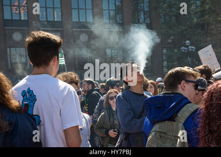 Ann Arbor, Michigan, USA. 1er avril 2017. Des milliers ont participé au congrès annuel de l'Hash Bash, une tradition de 45 ans à l'Université du Michigan. L'événement est consacré à la musique et des discours prônant la légalisation de la marijuana, et pour beaucoup, le fumeur de marijuana. Crédit : Jim West/Alamy Live News Banque D'Images