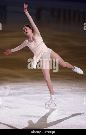 Helsinki, Finlande. 2ème apr 2017. Evgenia Medvedeva de Russie effectue au cours de l'exposition au programme ISU World Figure Skating Championships 2017 à Helsinki, Finlande, le 2 avril 2017. Credit : Matti Matikainen/Xinhua/Alamy Live News Banque D'Images