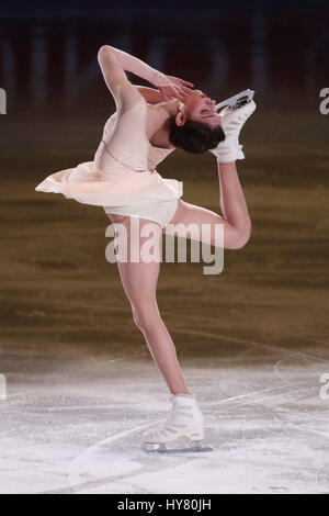 Helsinki, Finlande. 2ème apr 2017. Evgenia Medvedeva de Russie effectue au cours de l'exposition au programme ISU World Figure Skating Championships 2017 à Helsinki, Finlande, le 2 avril 2017. Credit : Matti Matikainen/Xinhua/Alamy Live News Banque D'Images